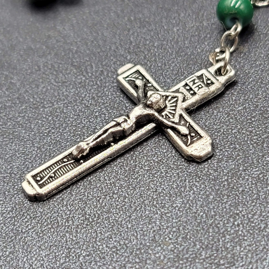 Saint Jude Rosary Silver tone Green Beads