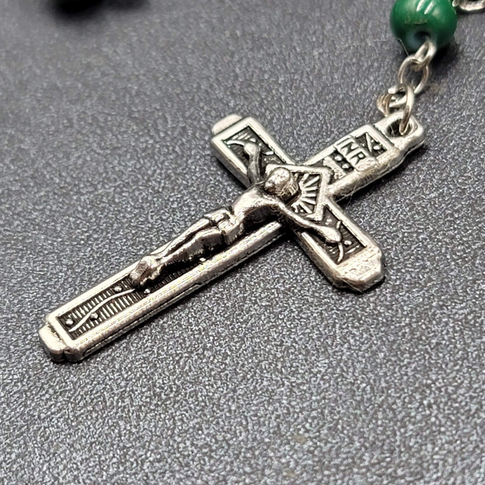 Saint Jude Rosary Silver tone Green Beads