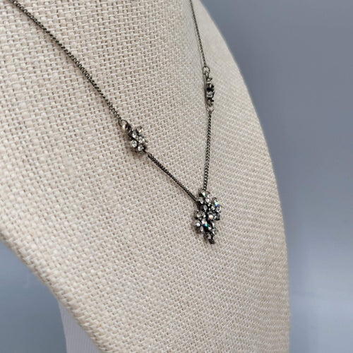 Crystal Flower Snowflake Necklace Silver tone Dainty 16"+