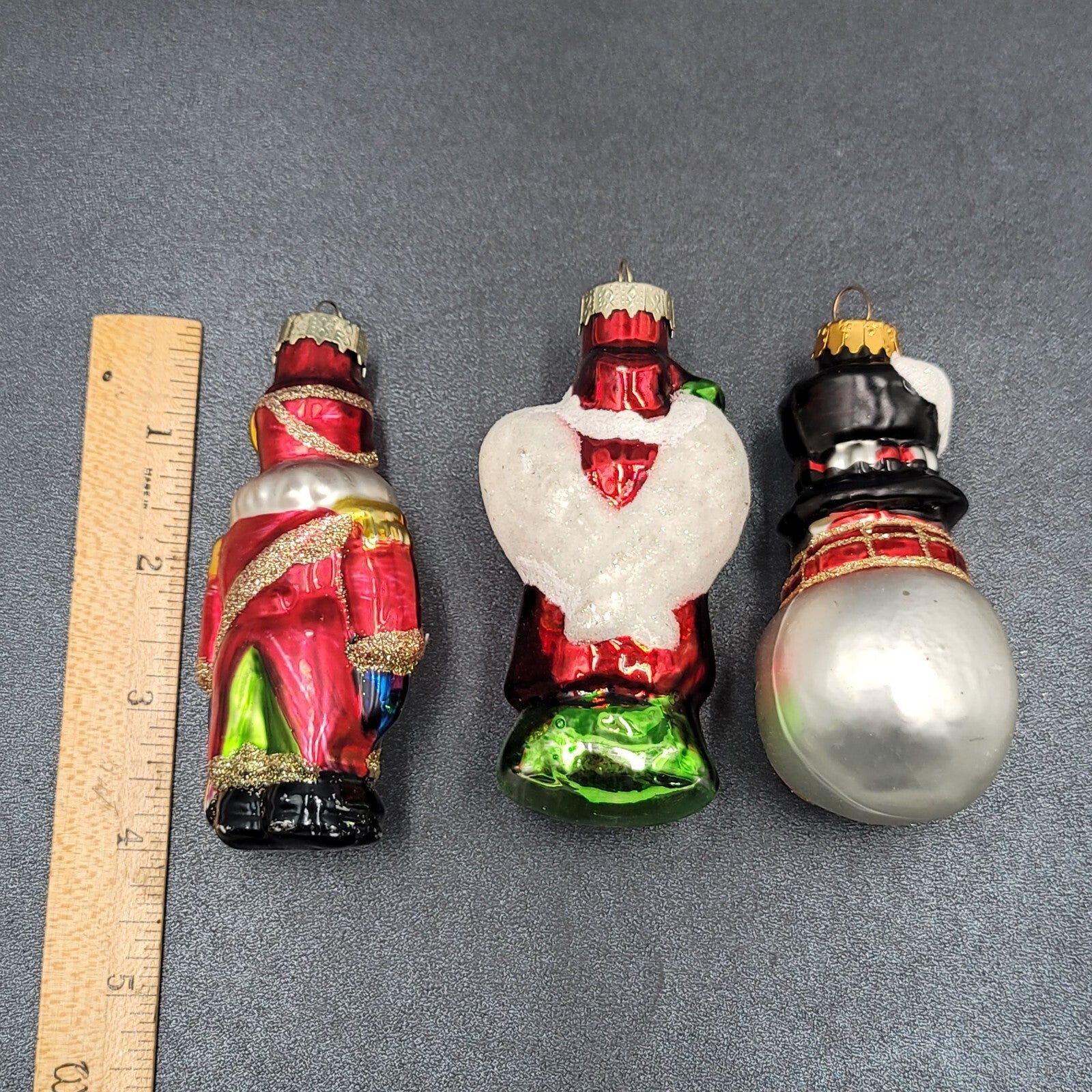 Christmas Blown Glass Ornament Lot of 3 Santa Angel Snowman 4"