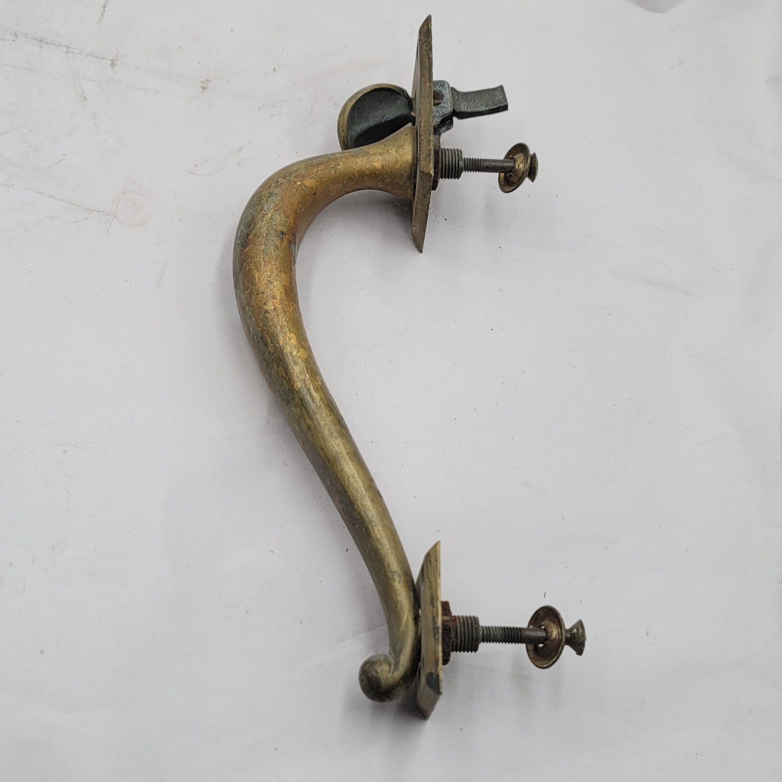 Vintage Brass Exterior Door Knob Pull Handle 10.5" holes 7.5"
