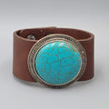 Wide Leather Statement Cuff Bracelet Blue Howlite Stone 6" or 7"