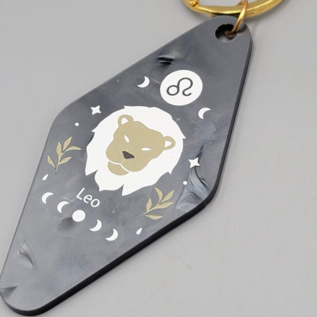 Leo Zodiac Astrology Resin Key Tag Keychain Gold tone