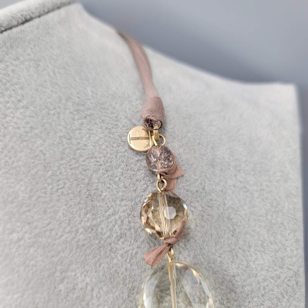 Talbots Necklace Gold tone Beaded Ribbon Closure Adjustable