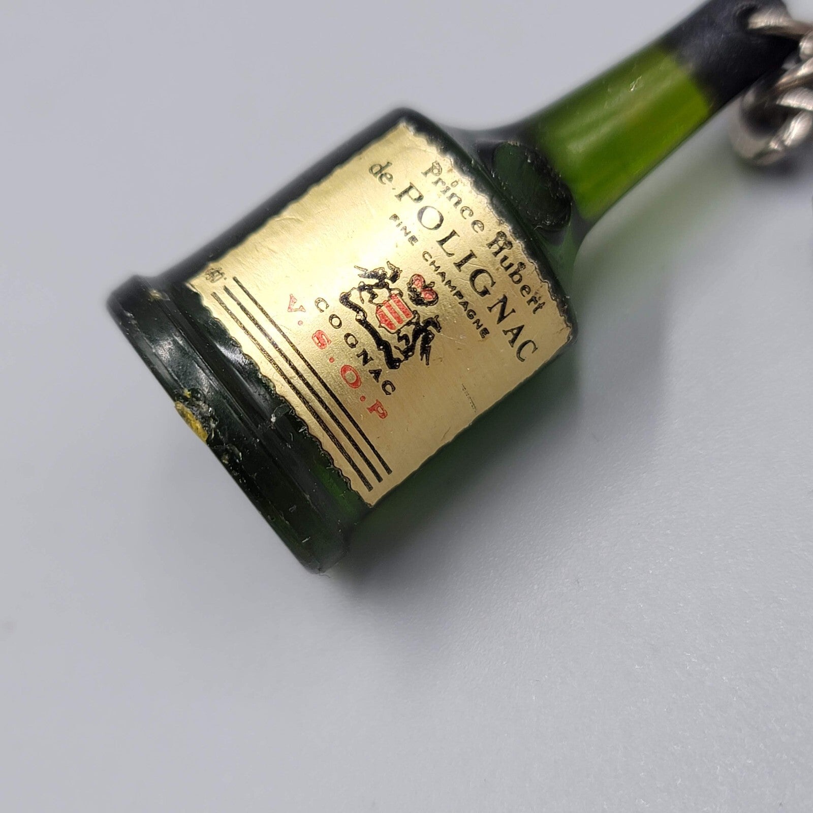 Vintage Keychain Miniature Polignac Cognac Liquor Bottle 1.5"