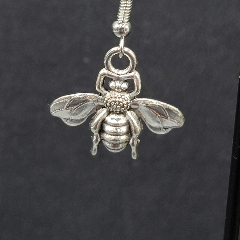 Flying Bee Pierced Earrings Silver tone Dangle 3/4"