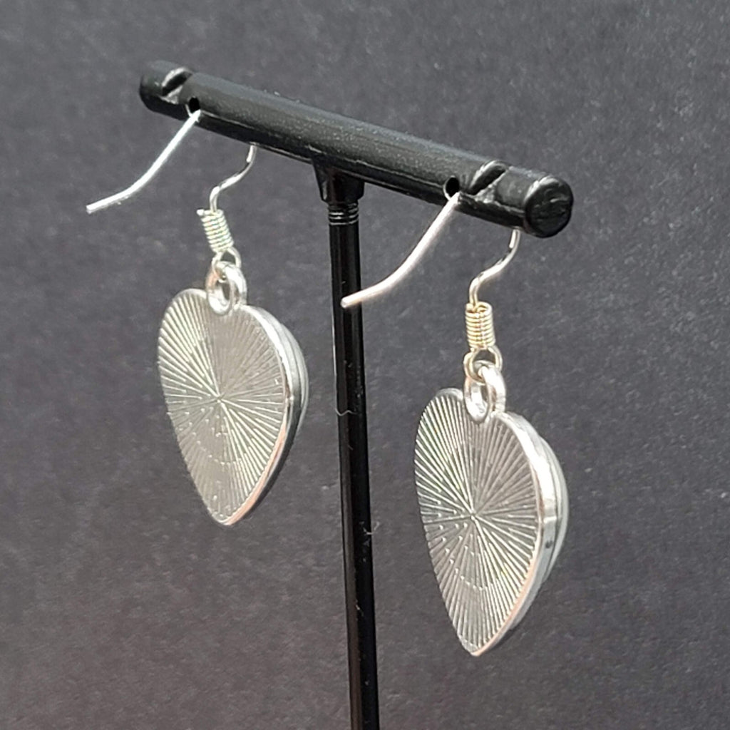 Butterfly Heart Pierced Earrings Silver tone Dangle Glass Cover 1"