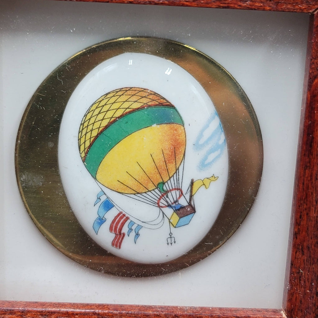 Framed Hot Air Balloons Painted Ceramic Set of 2 Unique