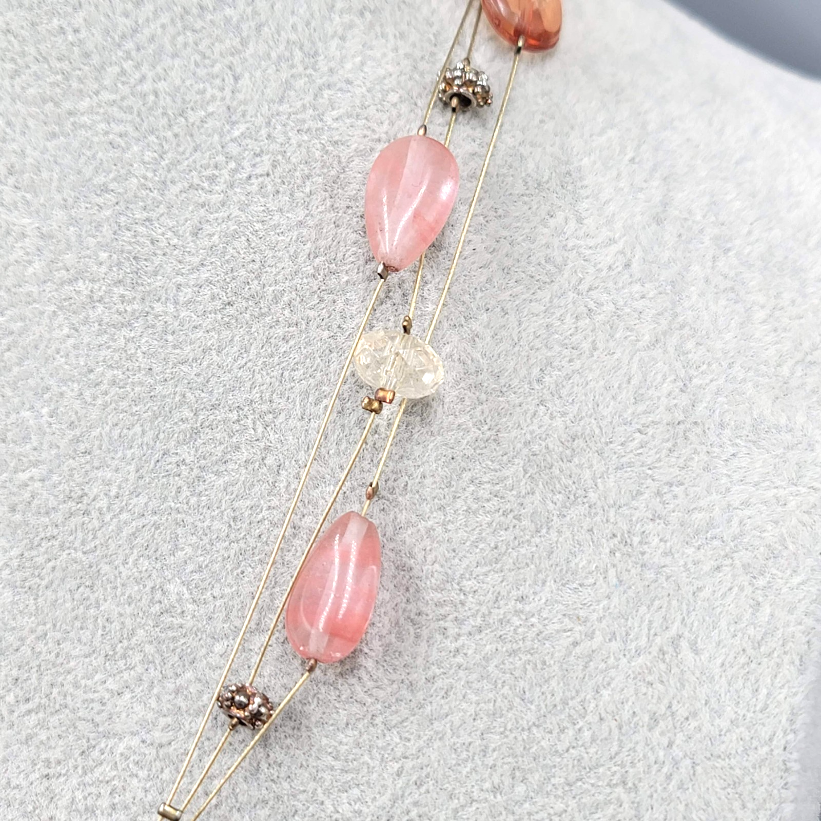 Multicolor Floating Stones Necklace Teardrop Pendant 18" +