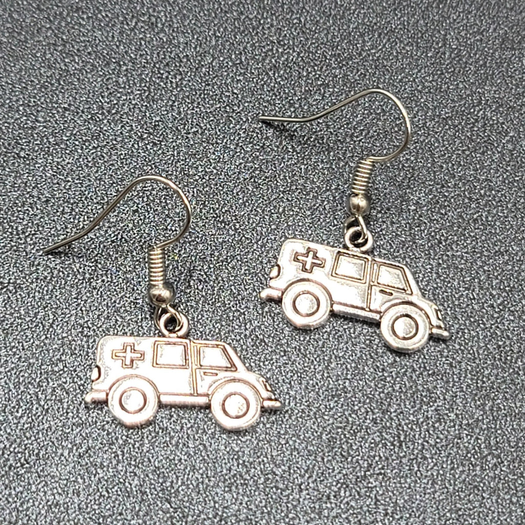 Ambulance Pierced Earrings Silver tone Medical Paramedic  1/2"