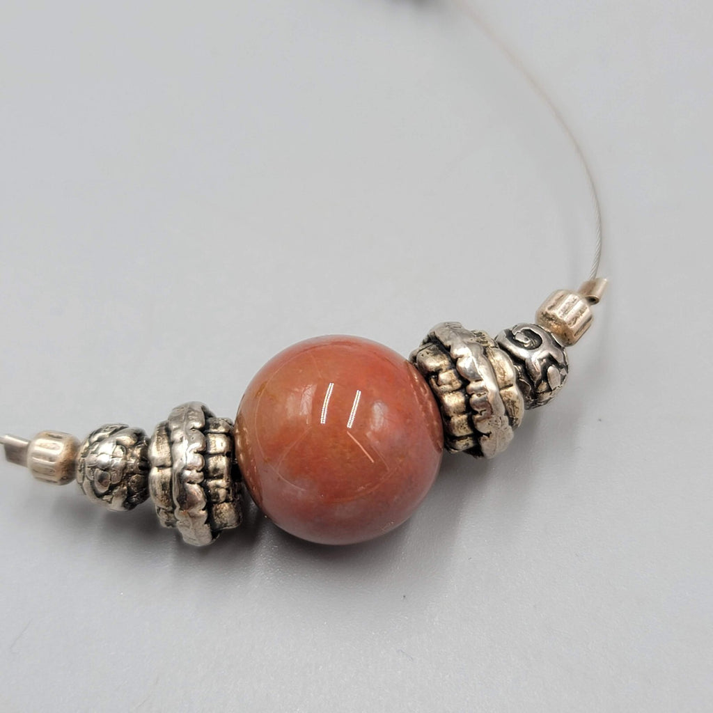 Station Artisan Necklace Multi Stone Bead Silver tone 30"