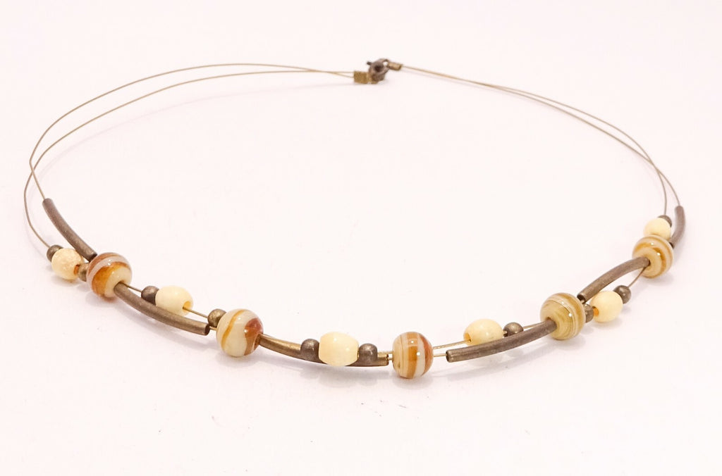 Art Glass Floating Beaded Multi Strand Gold Tone Necklace 16"
