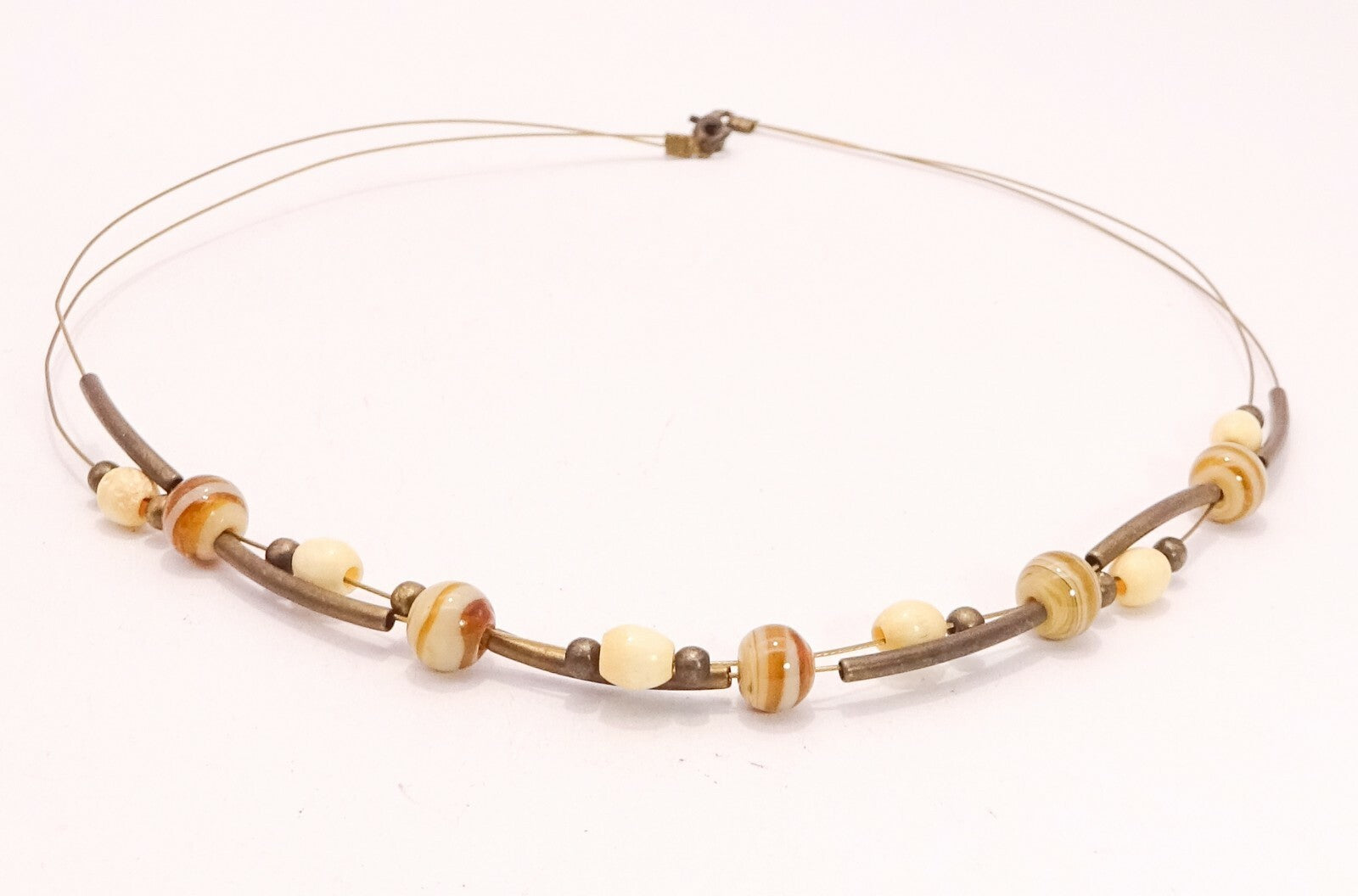 Art Glass Floating Beaded Multi Strand Gold Tone Necklace 16"