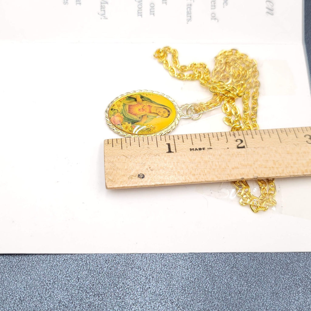 Vintage Hail Holy Queen Gold tone Necklace Sacred Heart Center Religious