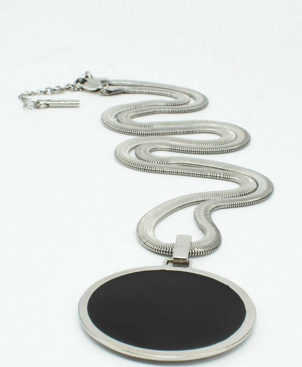 Kenneth Cole Silver tone 5mm Snake Chain Large Black Pendant 2"  LONG 30" - 33"