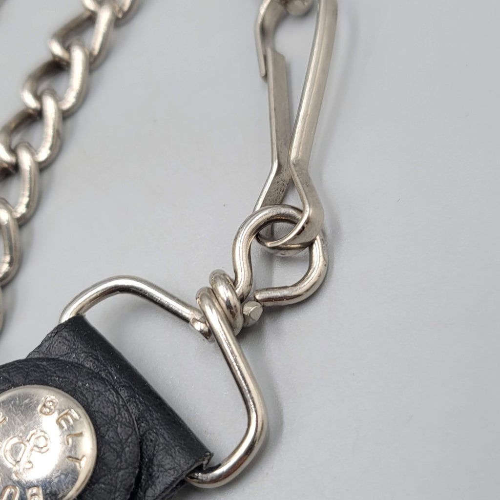 Belt & Buckle Wallet Chain Black Leather Silver tone 12"