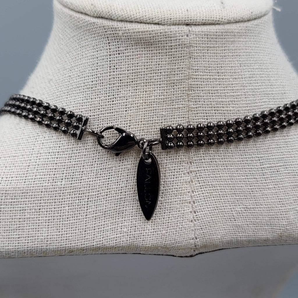 FALLON Designer Statement Necklace Black Bead Chain Square Rhinestone 15"