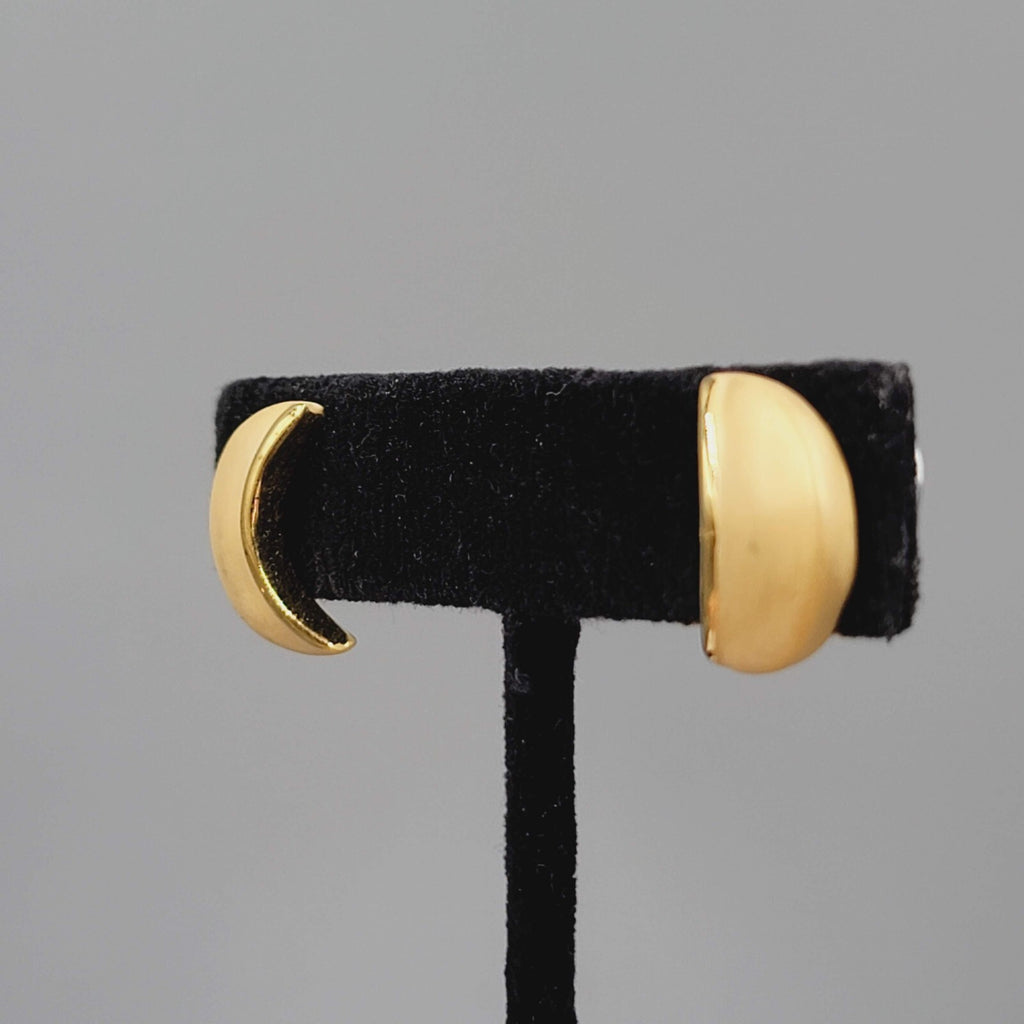 Brushed Gold Plated Pierced Earrings Crescent Moon Shape 5/8"