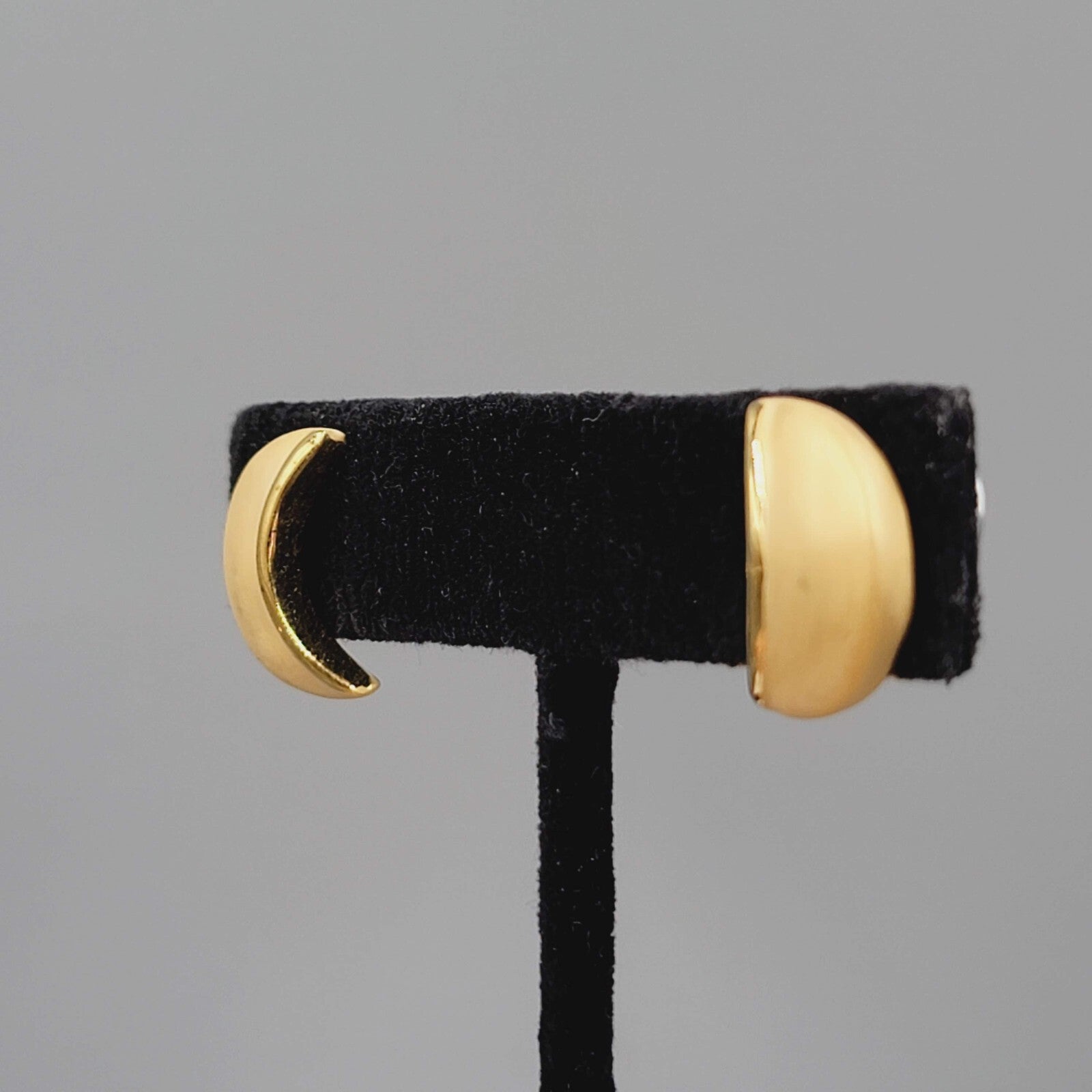 Brushed Gold Plated Pierced Earrings Crescent Moon Shape 5/8"