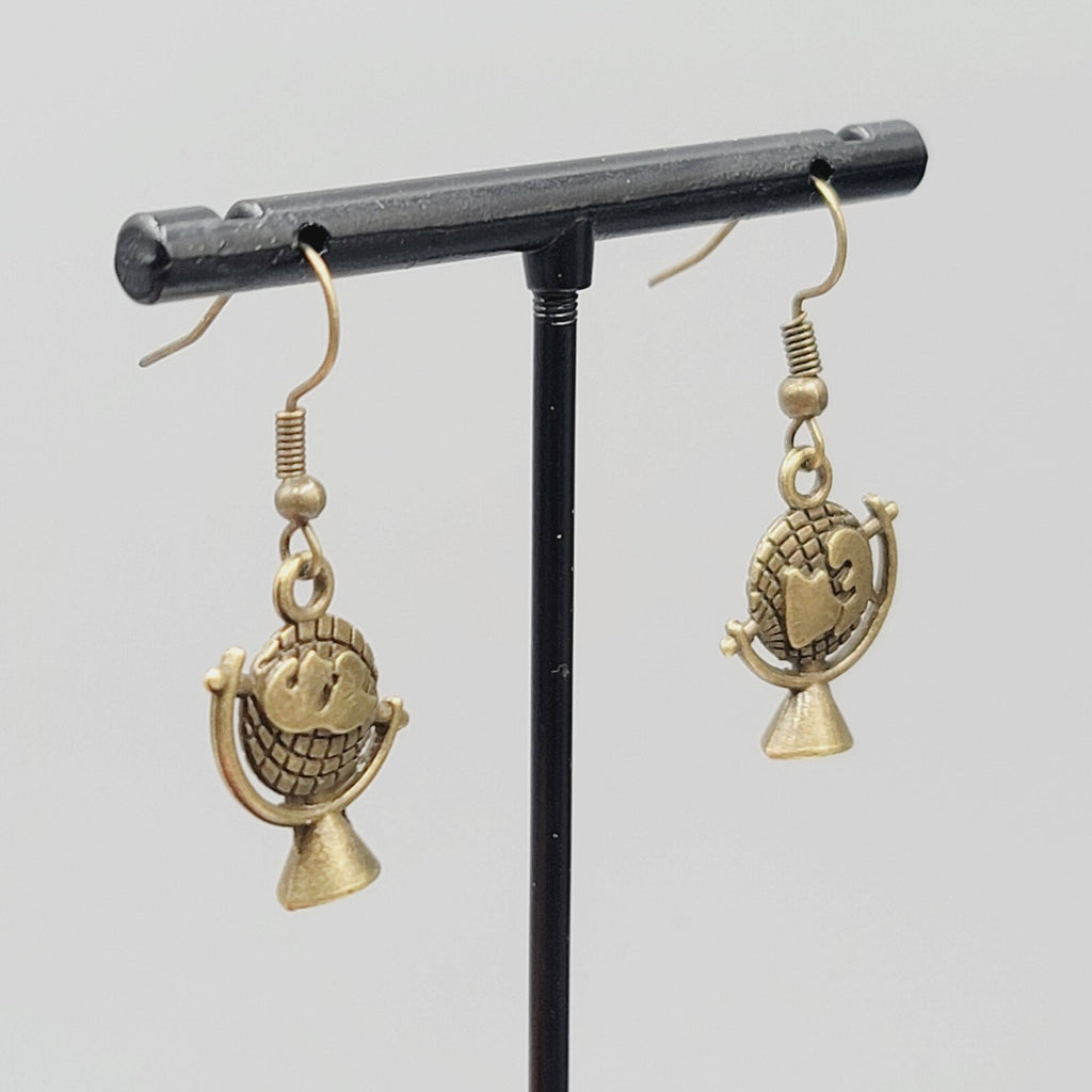 Globe Pierced Earrings New Bronze tone Dangle 3/4"