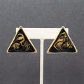 Vintage Clip on Earrings Black Gold Enamel Triangle Large Statement 1 3/8"