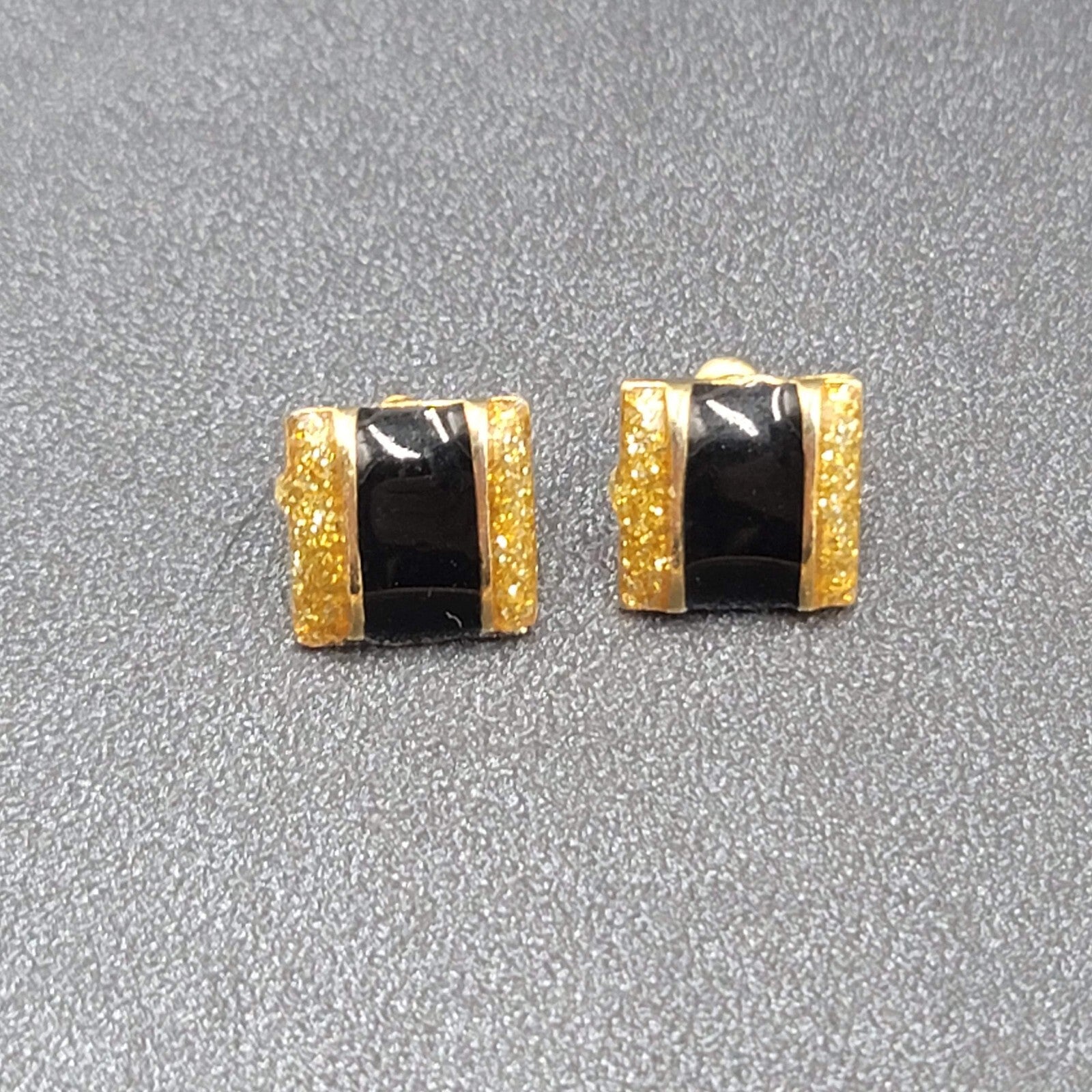 Lot of 3 Pierced Earrings Gold Plated Black Enamel Studs 1/2"