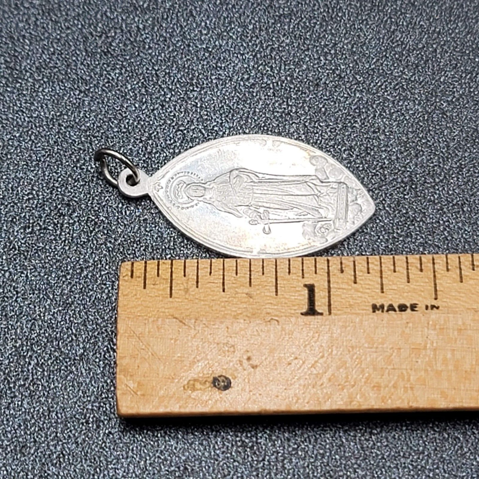 Vintage St Dymphna Pray for Us Medal Italy 1960's Mental Health Silver tone 1.25