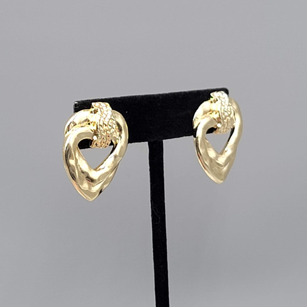 Vintage Double Open Heart Pierced Earrings Gold tone Drop 1 1/8"