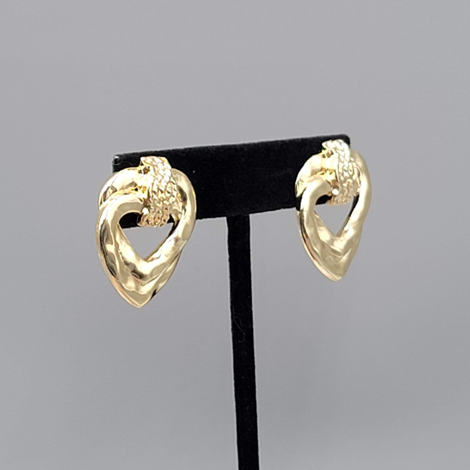 Vintage Double Open Heart Pierced Earrings Gold tone Drop 1 1/8"