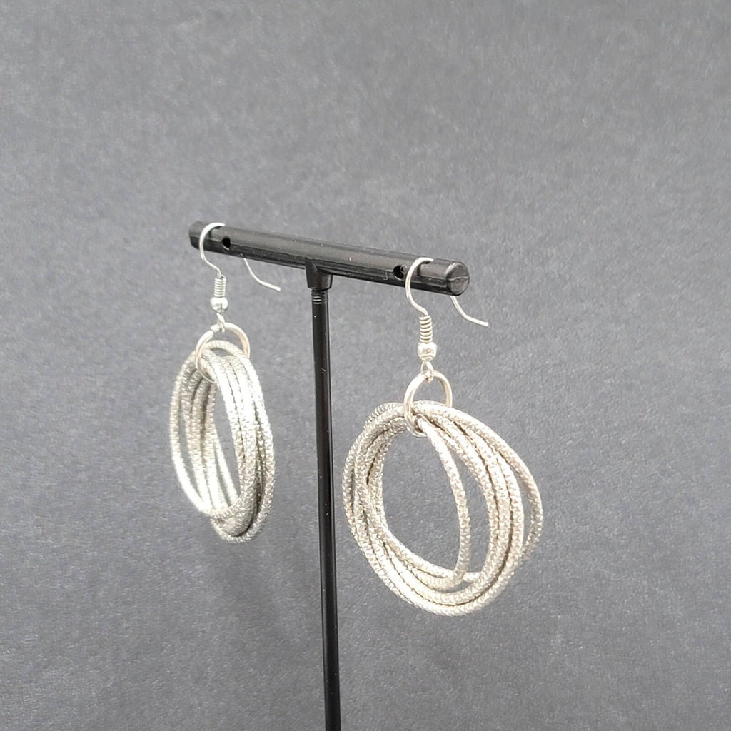 Pierced Earrings Silver tone Textured Multi Hoops Dangle 1.5"