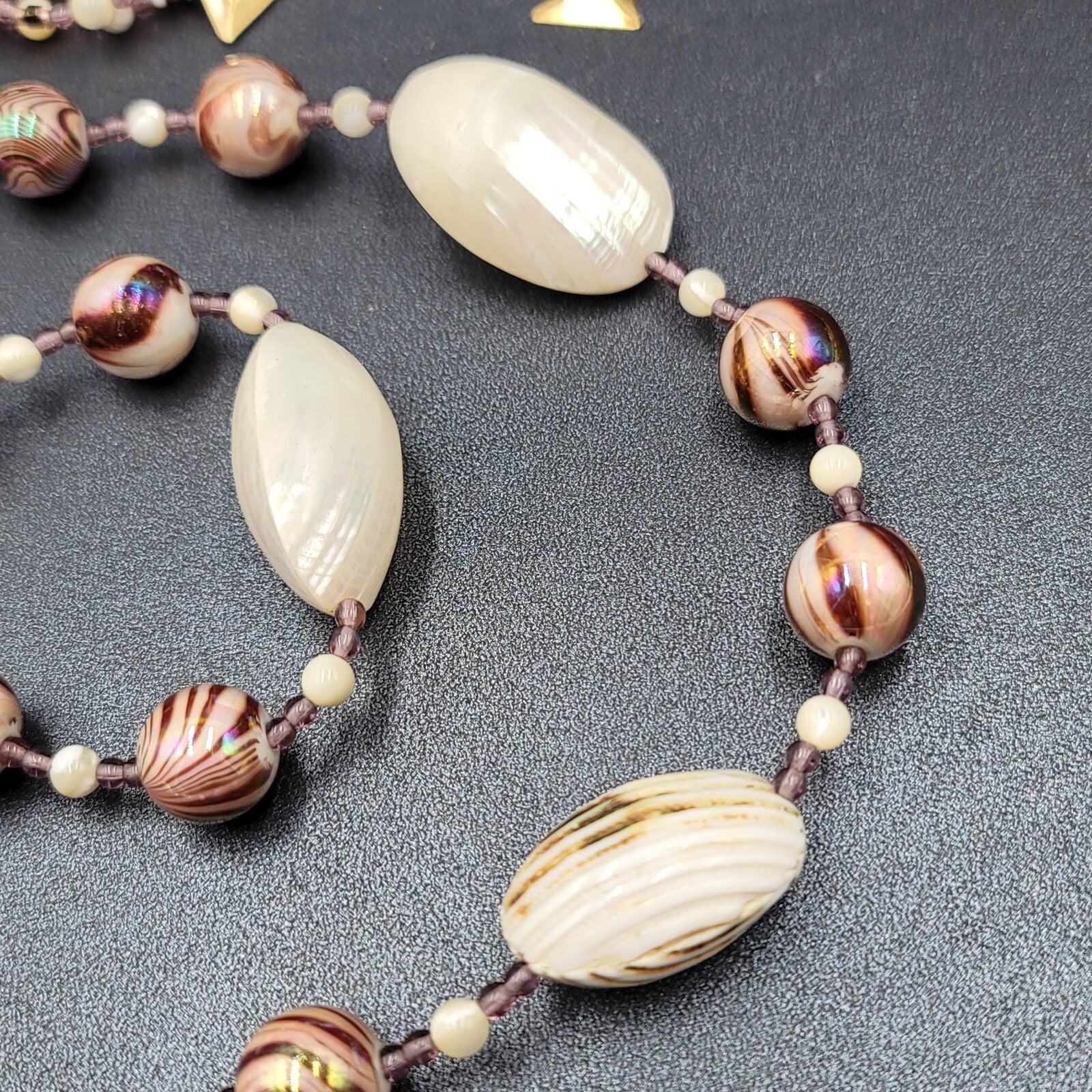 Real Shell Beaded Necklace Bracelet Earrings Set Glass Beads Jewelry Set