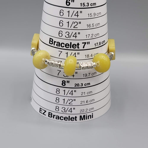Chunky Yellow Stone Bead Bracelet Silver tone Artisan Jewelry 7.5"