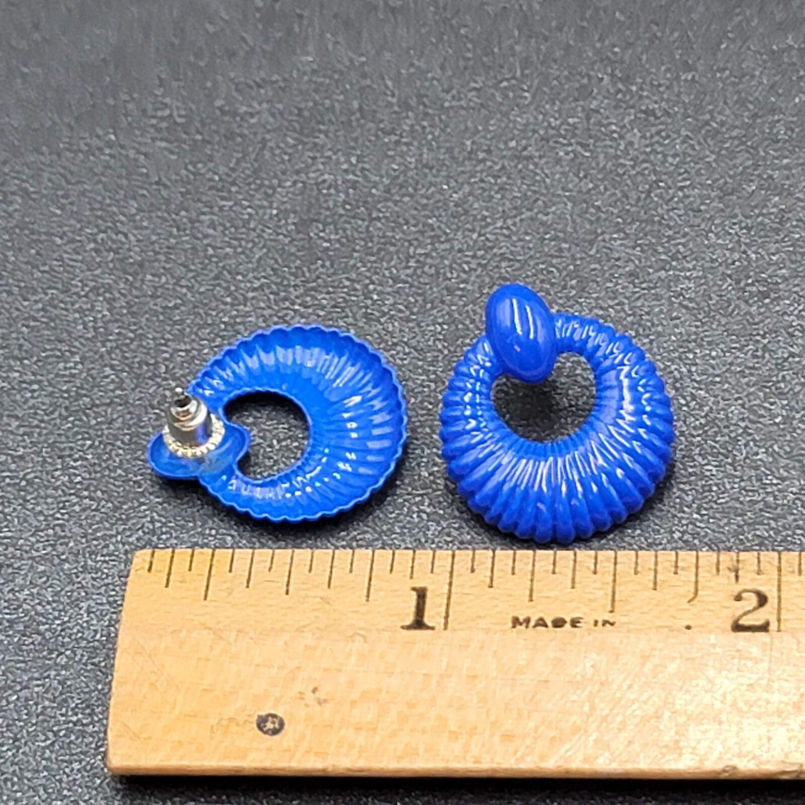 Vintage Pierced Earrings Blue Enamel Lightweight Small 3/4" Costume Jewelry
