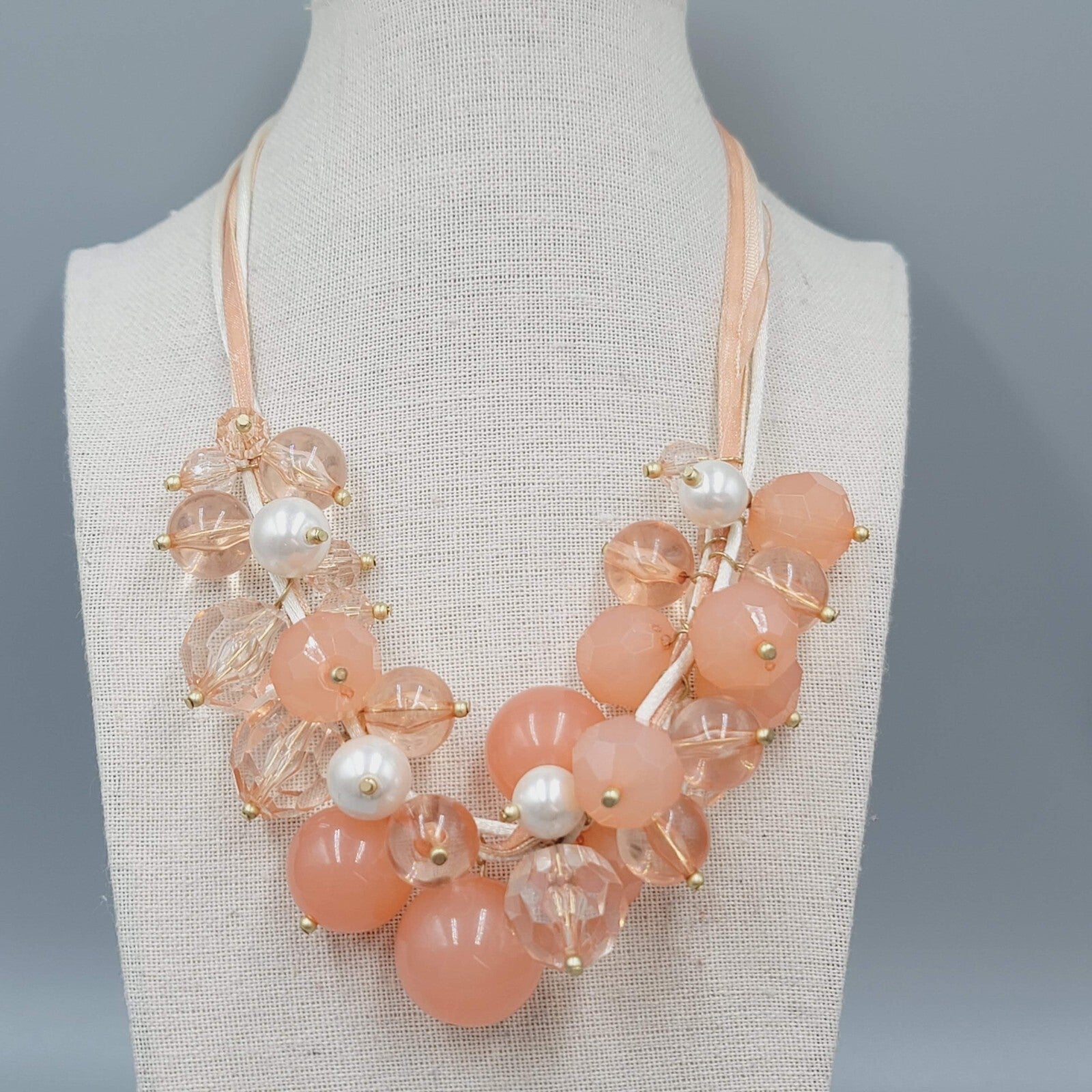 Robert Rose Necklace Large Peach Bauble Bead Statement  18"+