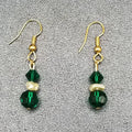 Pierced Earrings Gold tone Green Faceted Crystal Beaded Dangle  3/4"