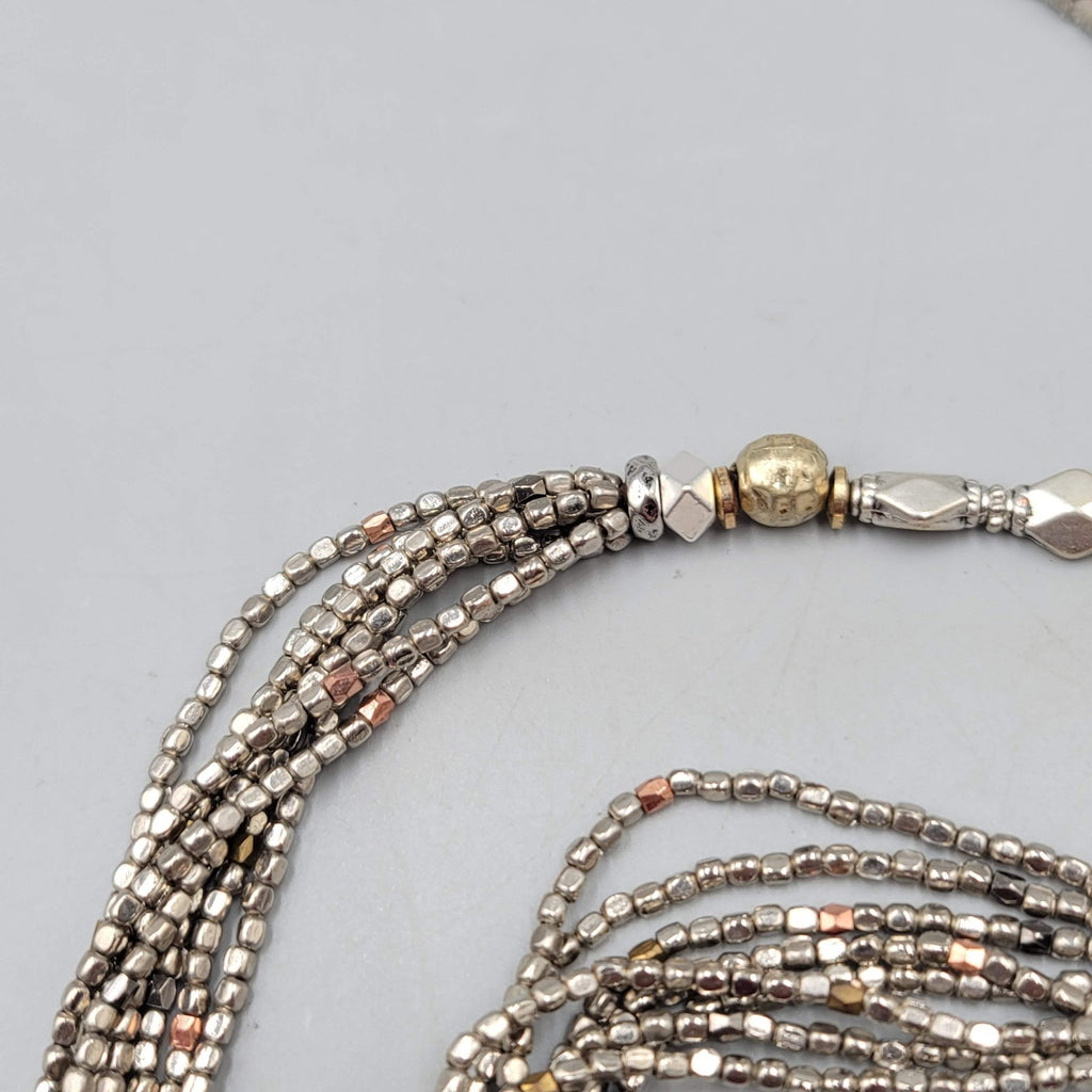 Nakomol Necklace Gray Braided Leather Metallic Seed Beads Long Layered 36 in
