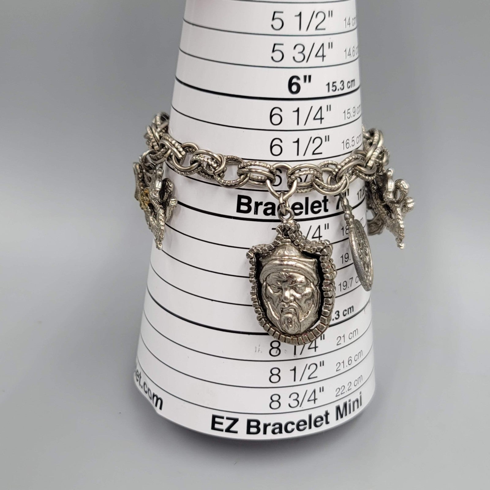Vintage HAR HARGO Charm Bracelet Asian Silver tone Chunky 6.75 in