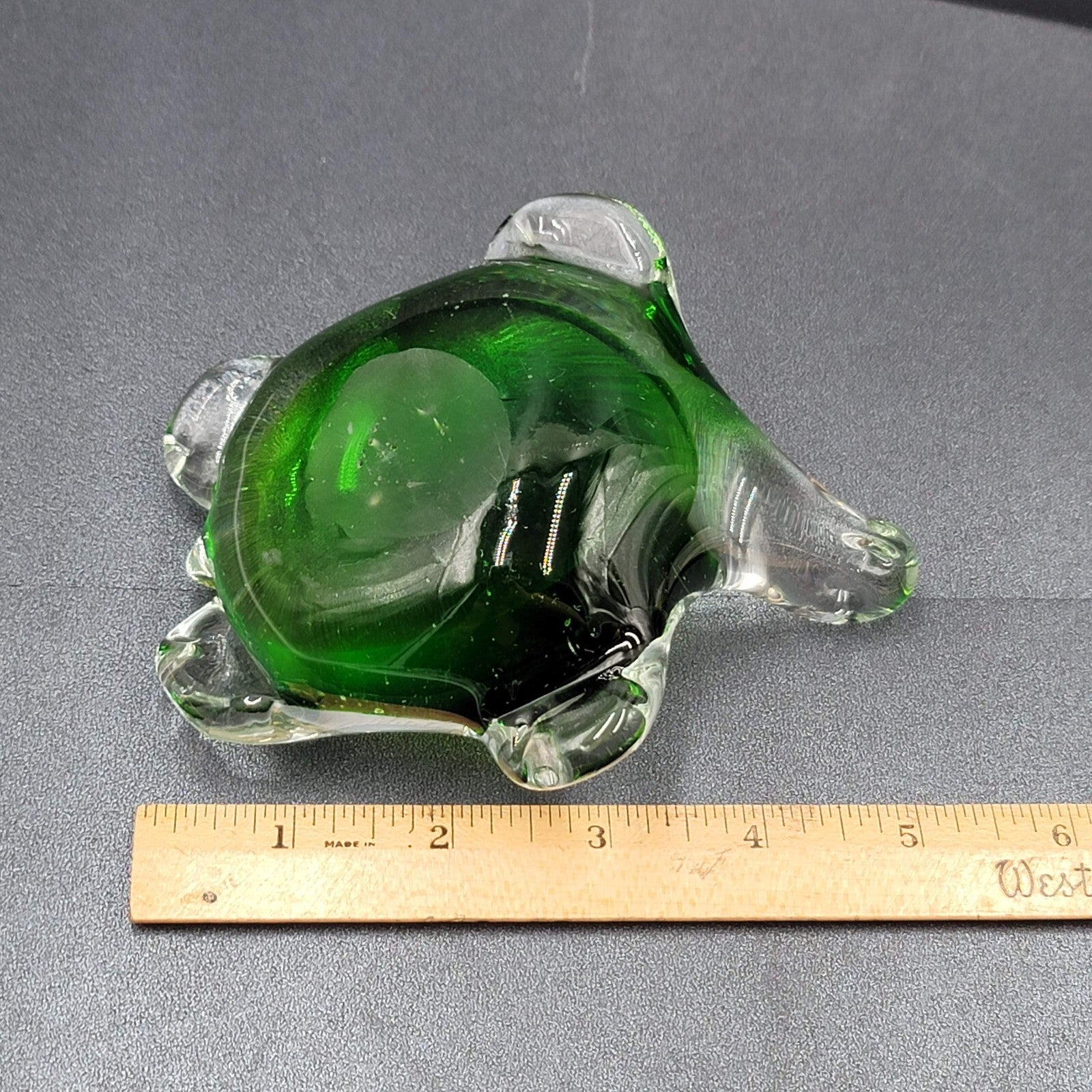 Turtle paperweight hand blown art glass green Murano style figurine
