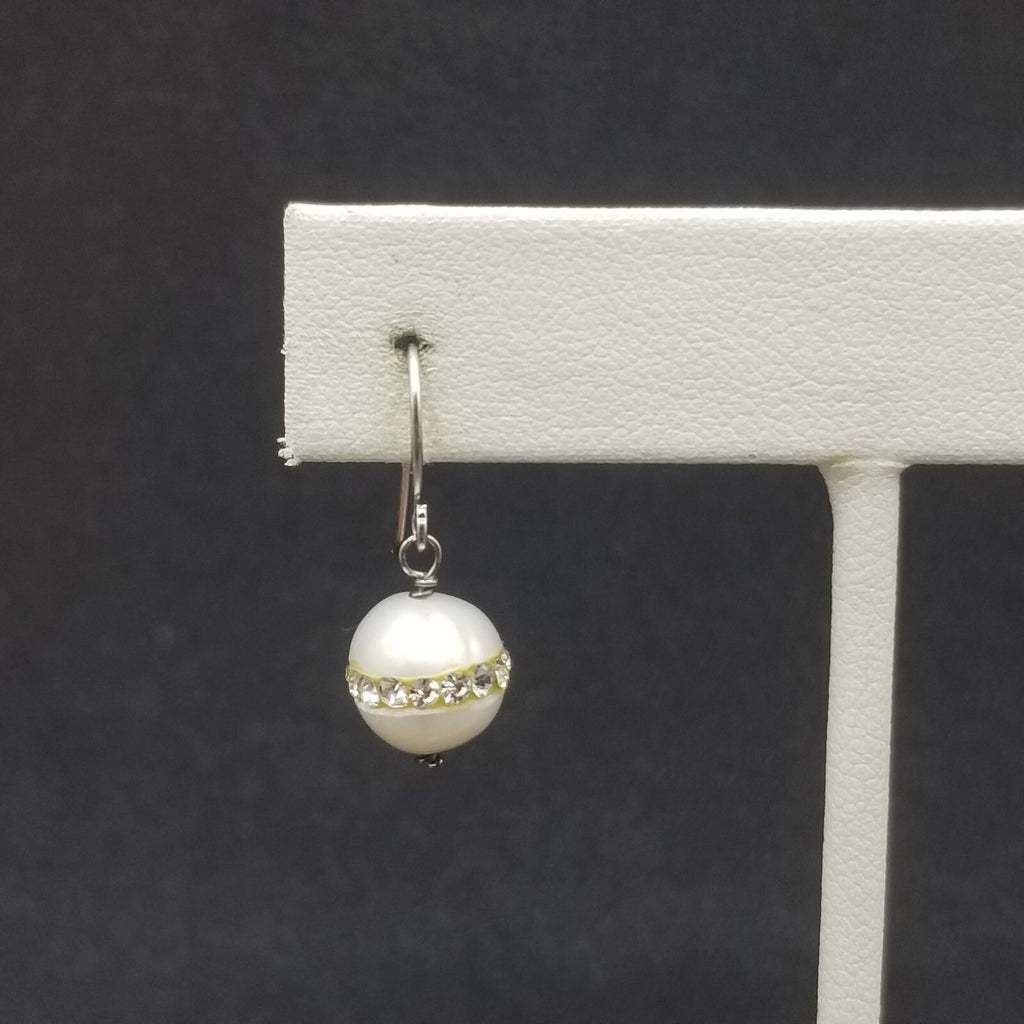 Pierced Earrings Faux Pearl Bead Faceted Crystal Dangle 1/2"