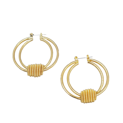 Double Hoops Coiled Pierced Earrings Gold tone Dangle 1.5"