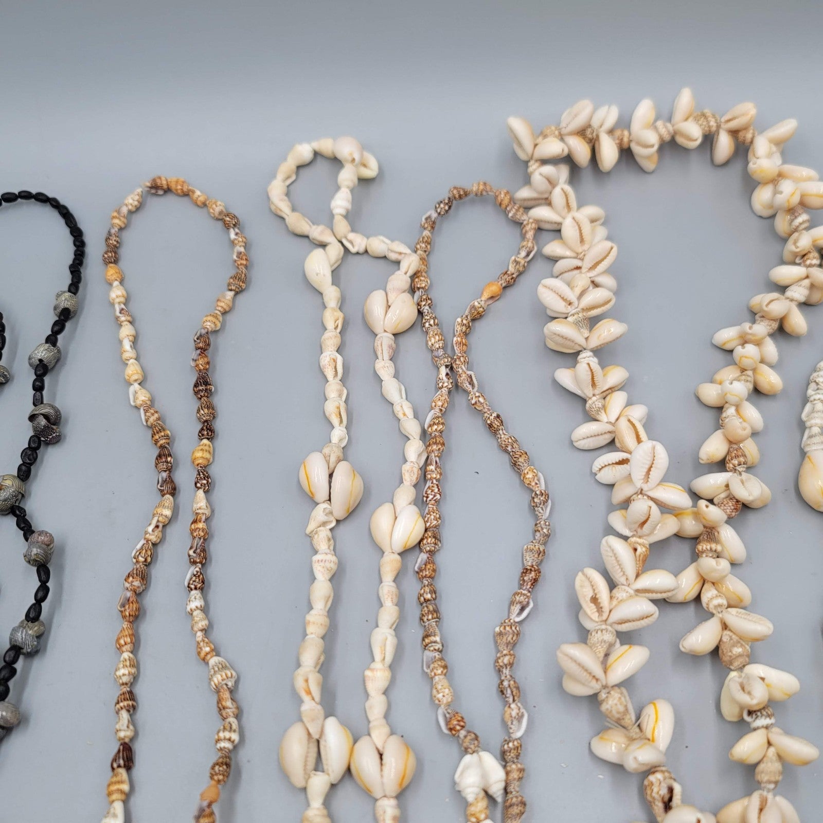 Vintage Lot Hawaiian Shell Bead Lei Necklaces Cluster White Cream Mixed Lot of 9