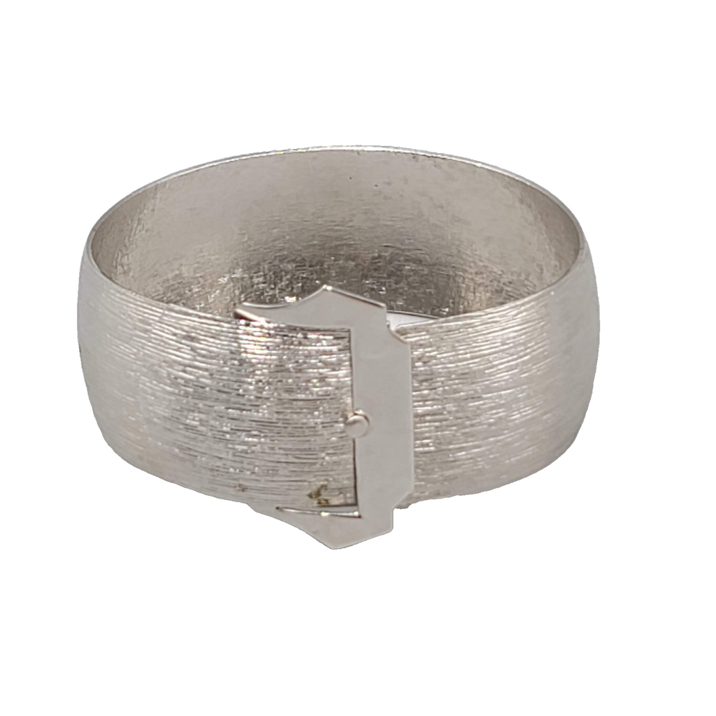 Vintage Buckle Bangle Bracelet Textured Silver tone 7 in