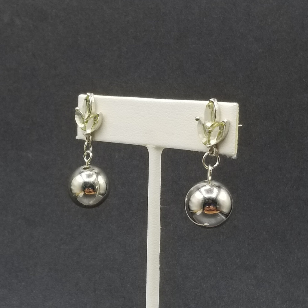Pierced Earrings Silver tone Faceted Glass Metal Ball Statement Dangle 1 3/8"