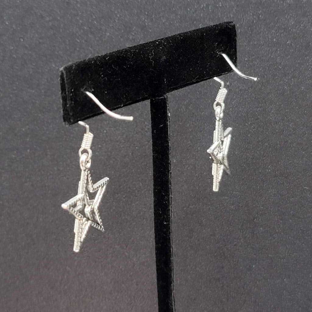 Pierced Earrings Silver tone Dangle Double Open Star 7/8"