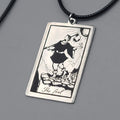 The FOOL Tarot Card Pendant Necklace Major Arcana Silver tone Black Cord 18" Adj