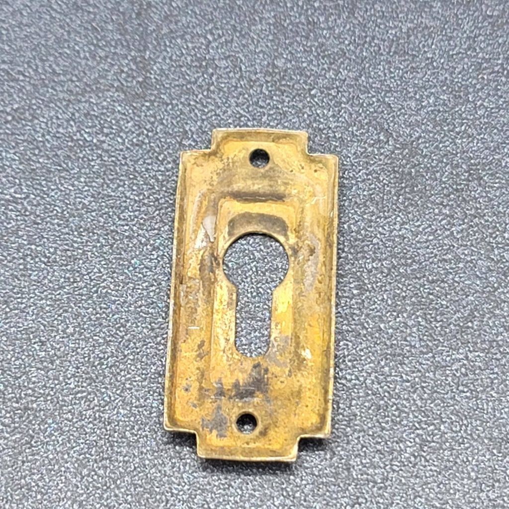 Vintage Brass Rectangle Skeleton Key hole Escutcheon Salvage 1 3/8" x 5/8"