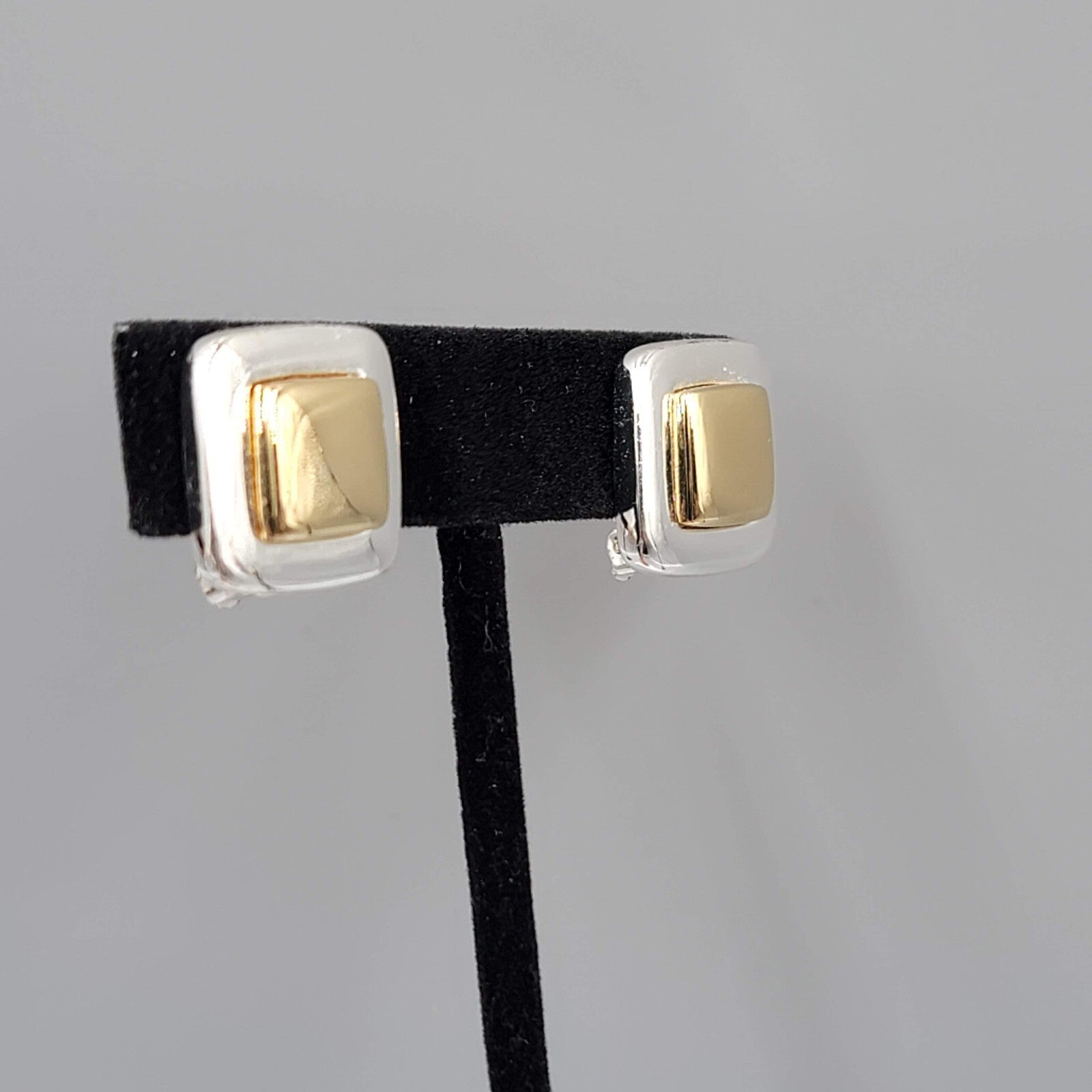 Vintage Two Toned Clip on Earrings Gold and Silver Square Studs 5/8"