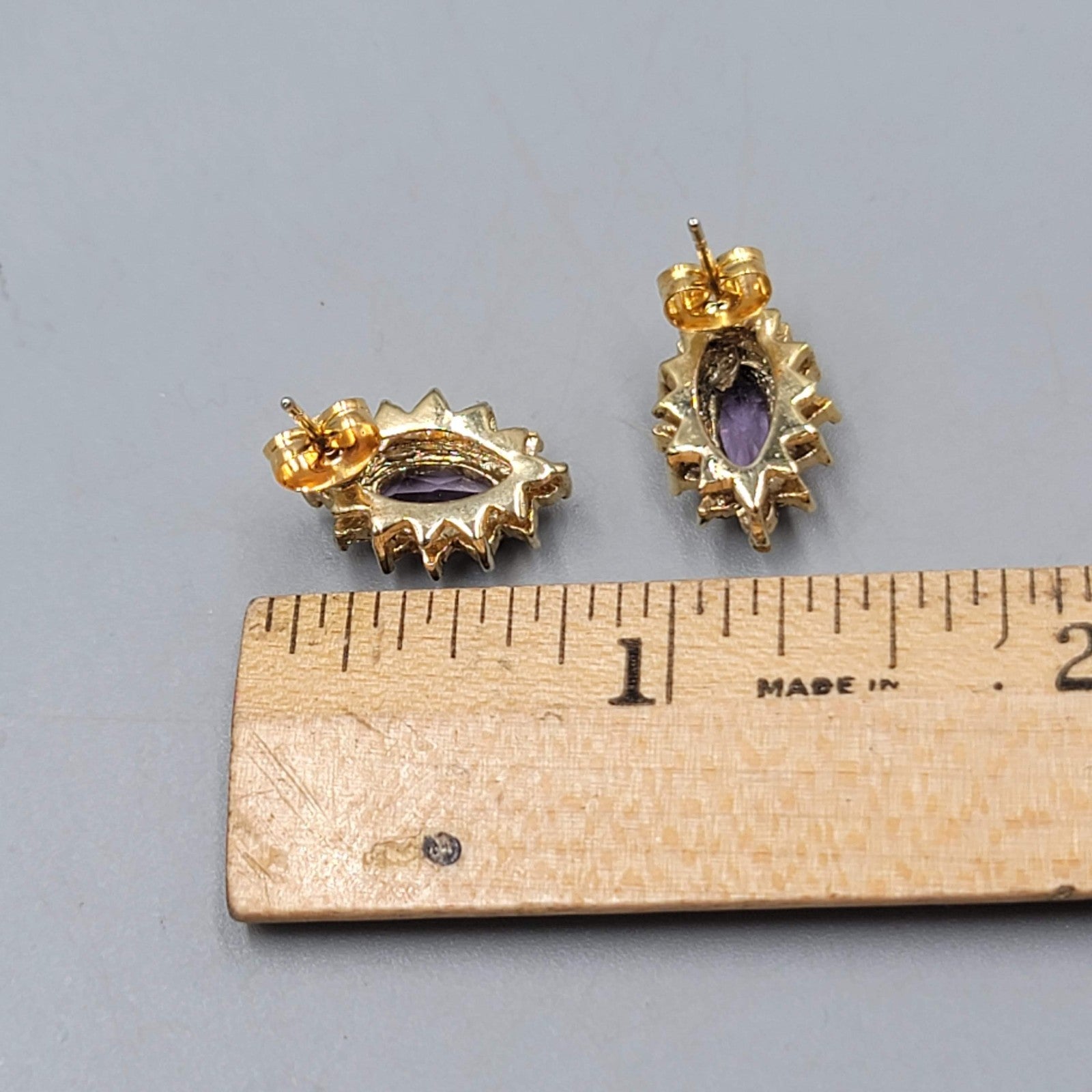 Purple Marquis Stone Studs Pierced Earrings 5/8 in