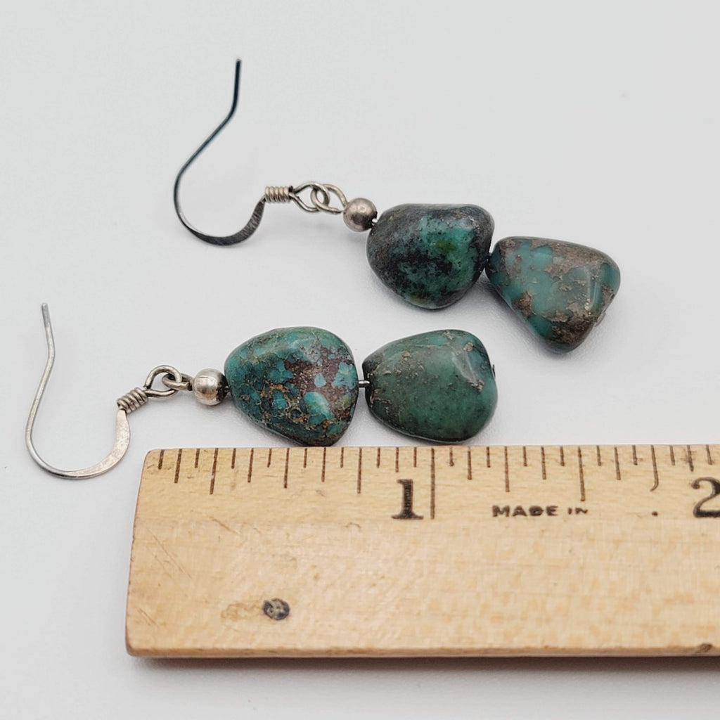 Native American Turquoise Nugget Necklace Coral Bead Matching Earrings 22 in