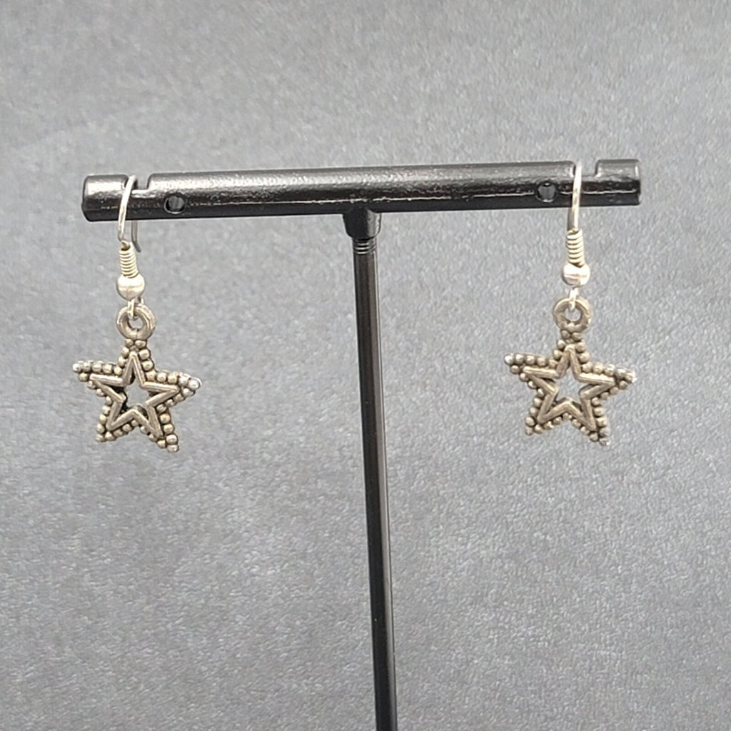 Lot of 2 Pierced Earrings Silver tone STARS Dangle Hoops